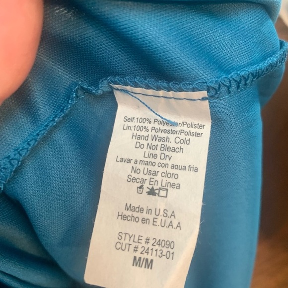 Ambiance Women's Dress Sheer Layer Cinch Waist Sleeveless Short Teal Gold - Picture 7 of 8